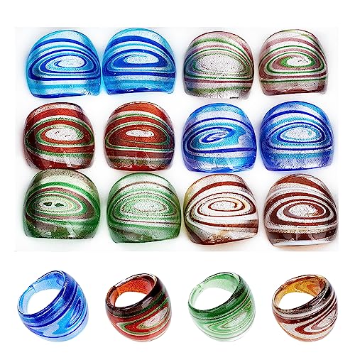 UNICRAFTALE 12pcs Colorful Glass Rings 17~19mm Inner Dome Knuckle Finger Ring Retro Glass Mixed Color Transparent Vintage Aesthetic Trendy Colorful Rings Jewelry Party Handmade Gift