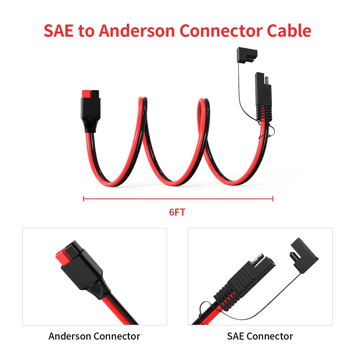 Cavo Prolunga SAE 10AWG - 60cm, Per Pannelli Solari E Generatori, Rosso/Nero - Foto 8
