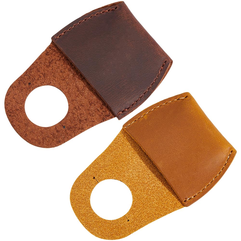 CALFOVERA 2 Colors Genuine Leather Thumb Guard for Wood Carving Cowhide Finger Protector Black Brown Full Grain Leather Thumb Cap Handmade Carpenter Carving Kit Accessory for Woodcrafts Crafting