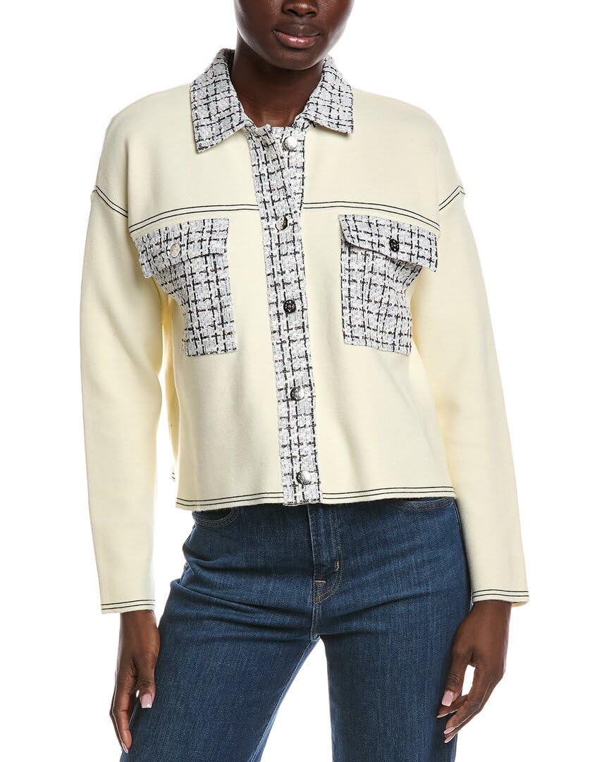 Nanette Nanette Lepore Womens Tweed Trim Cardigan S White