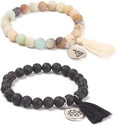 BALIBALI Handmade Mala Beads Bracelet Natural Stone Beaded Meditation Lotus