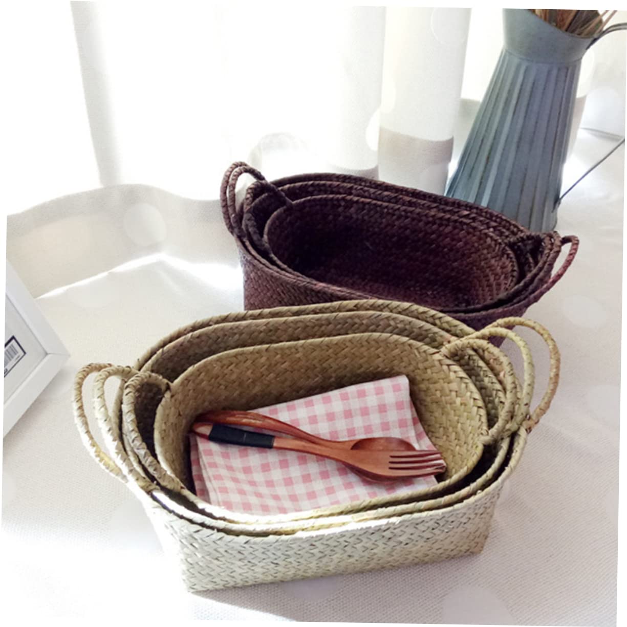BESPORTBLE 3stücke Handgefertigter Rattan Snackkorb Mittelgroße Aufbewahrungsbox Für Familie Picknick Obst Und Blumen Natürliches Design Für Gemütliches Zuhause