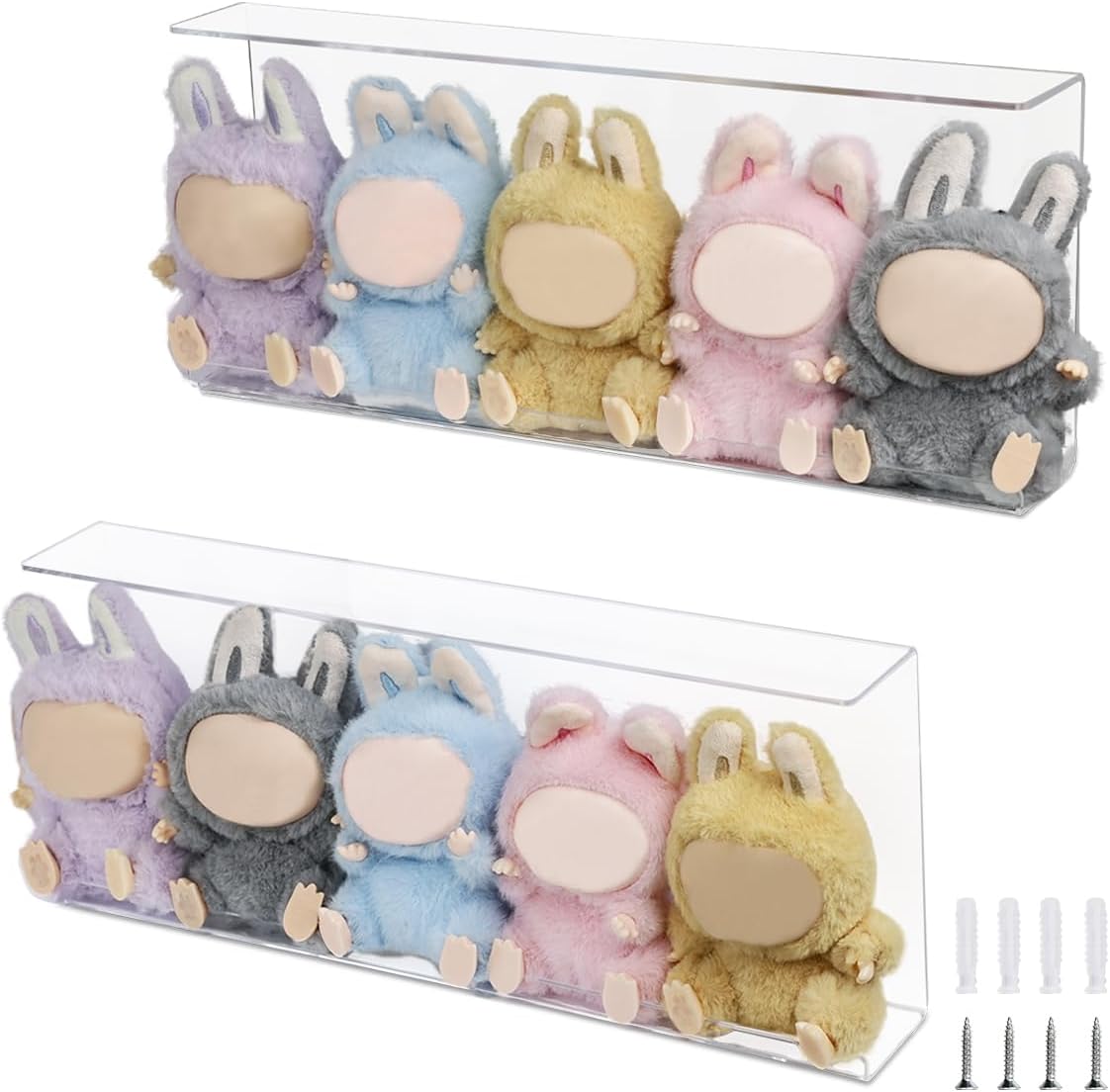 2 Pack Acrylic Figurine Display Shelves, Clear Floating Shelves Wall Mounted for Collectibles/Toys/Dolls, Invisible Hobby Display Cases for Bedroom, Office, Game Room, 15.8"x6.2"x2.6"
