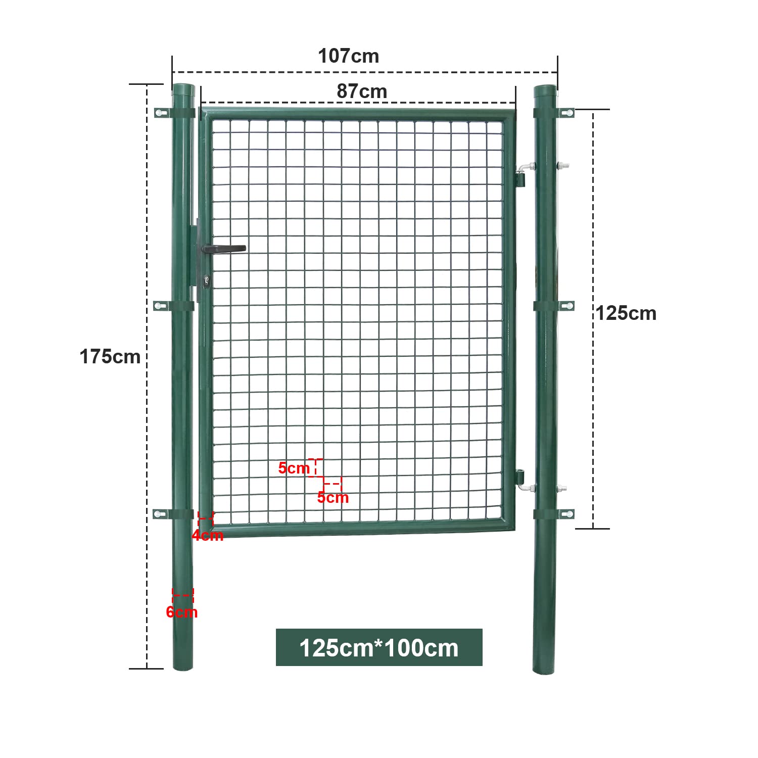 Cancello da giardino, per giardino, giardino, giardino, 125 x 100 cm, colore: verde, incl. robusto e durevole, in acciaio zincato