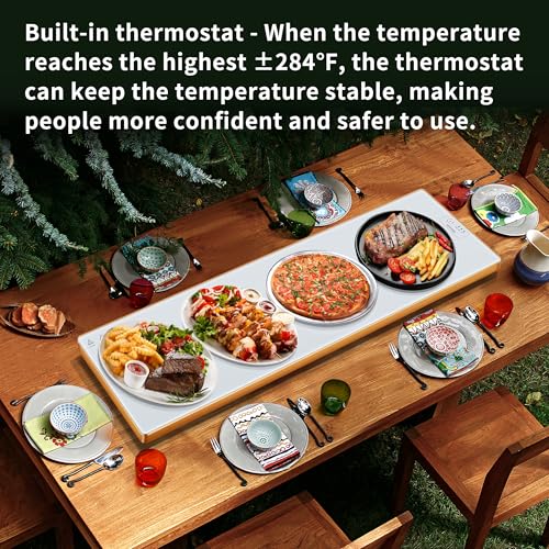 Image of Electric Warming Tray,Extralong 47 inchx12 inch,Tempered Glass Warming Mat for Food | Keep Food Warm,Food Warmers For Parties Buffet Daily Gatherings,Temperature Adjustable,With Thermostat,Full Surface Heating