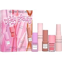 Glow Recipe Dewy Babies Travel Skincare Set - Plum Plump Hyaluronic Acid Serum + Dewy Flush Tinted Blush Drops + Pink Juice Face Moisturizer + Bronzing Hue Drops + Ultra Fine Facial Mist (5 Count)