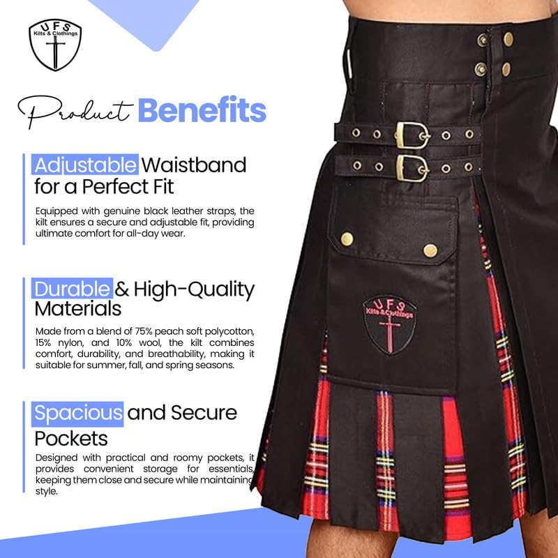 UFS Kilts – Hybrid Utility Kilt for Men in Cotton & Tartan, Sizes 30''-66'' (RoyalStewart 44)