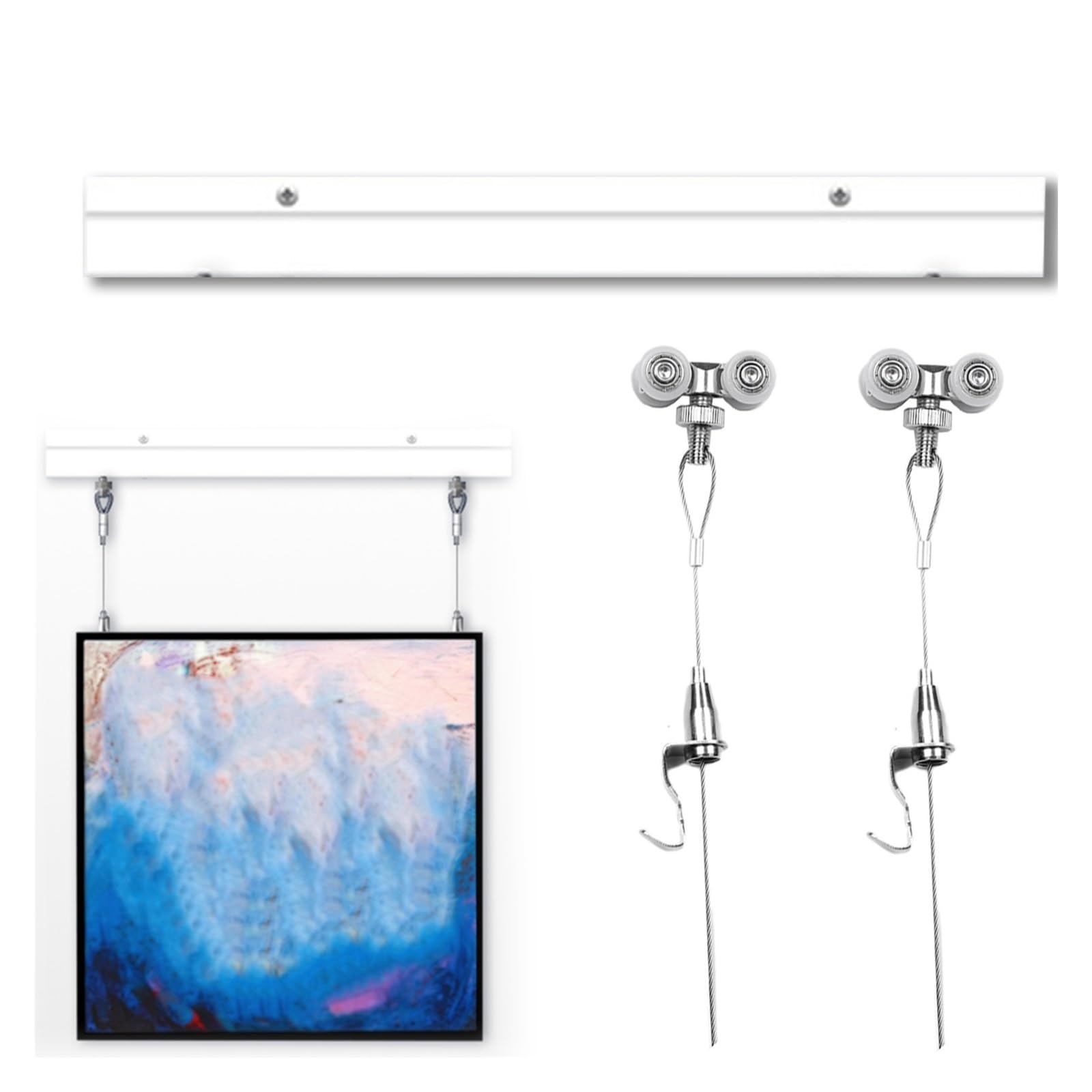 Kit para colgar cuadros con riel y alambre, solución de montaje en pared resistente para obras de arte y pinturas
