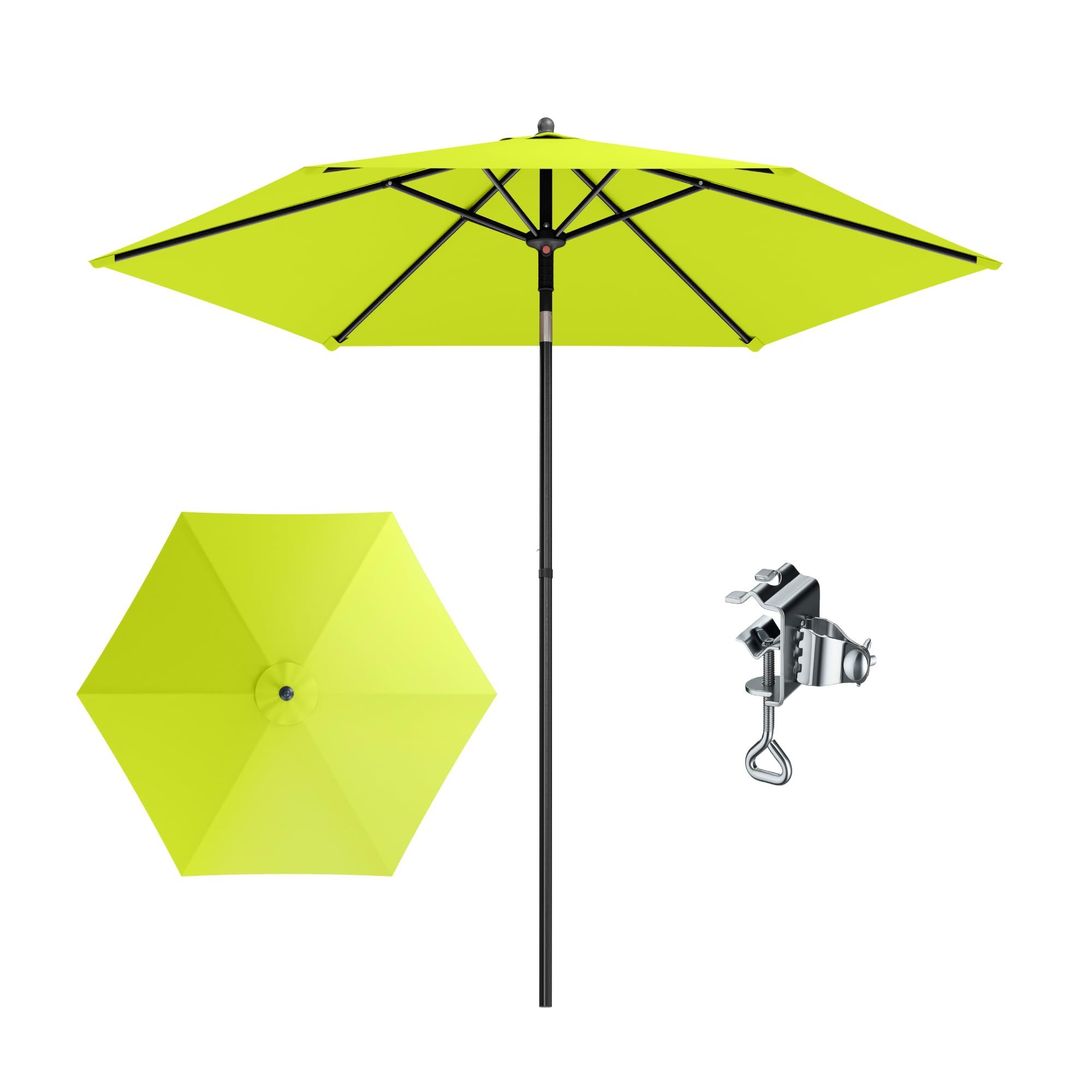 PHI VILLA Ø230x220cm Sonnenschirm Rund mit Klemme, Gartenschirm Kippbar Windfest Stabil zum Mitnehmen, UV50+ Schutz für Balkon Terrasse Balkongeländer Tisch