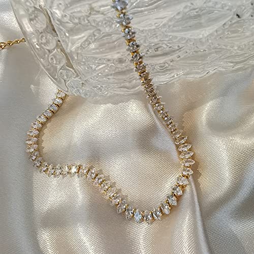 Cowlyn Tennis Choker Necklace Crystal Cubic Zirconia Cz Chain Dainty Gold Silver Plated Diamond For Women Girl Charm Jewelry #TOP7