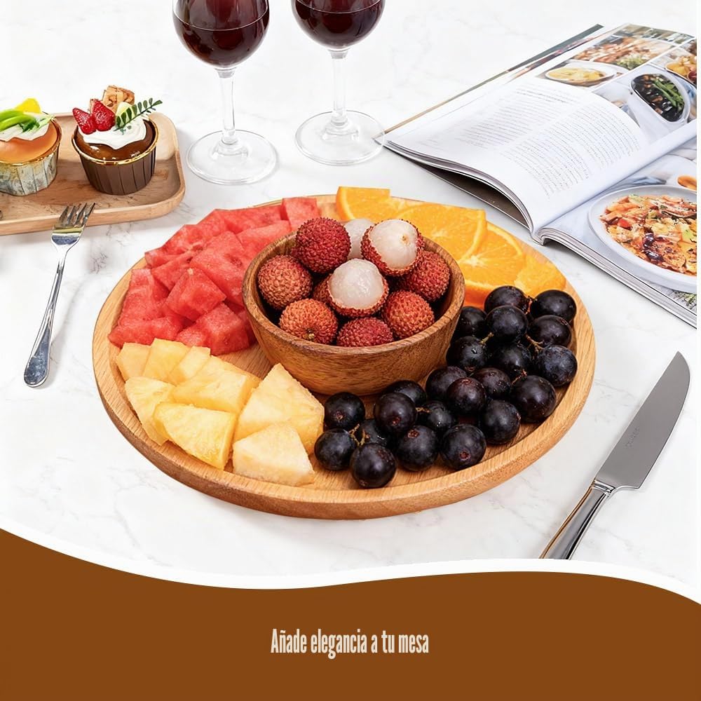 Plato para tartas con tapa, soporte para tartas con pie, placa redonda 4 en 1, campana de madera de 29 cm, plato para tartas, incluye papel de horno y pinzas de cocina, soporte para tartas