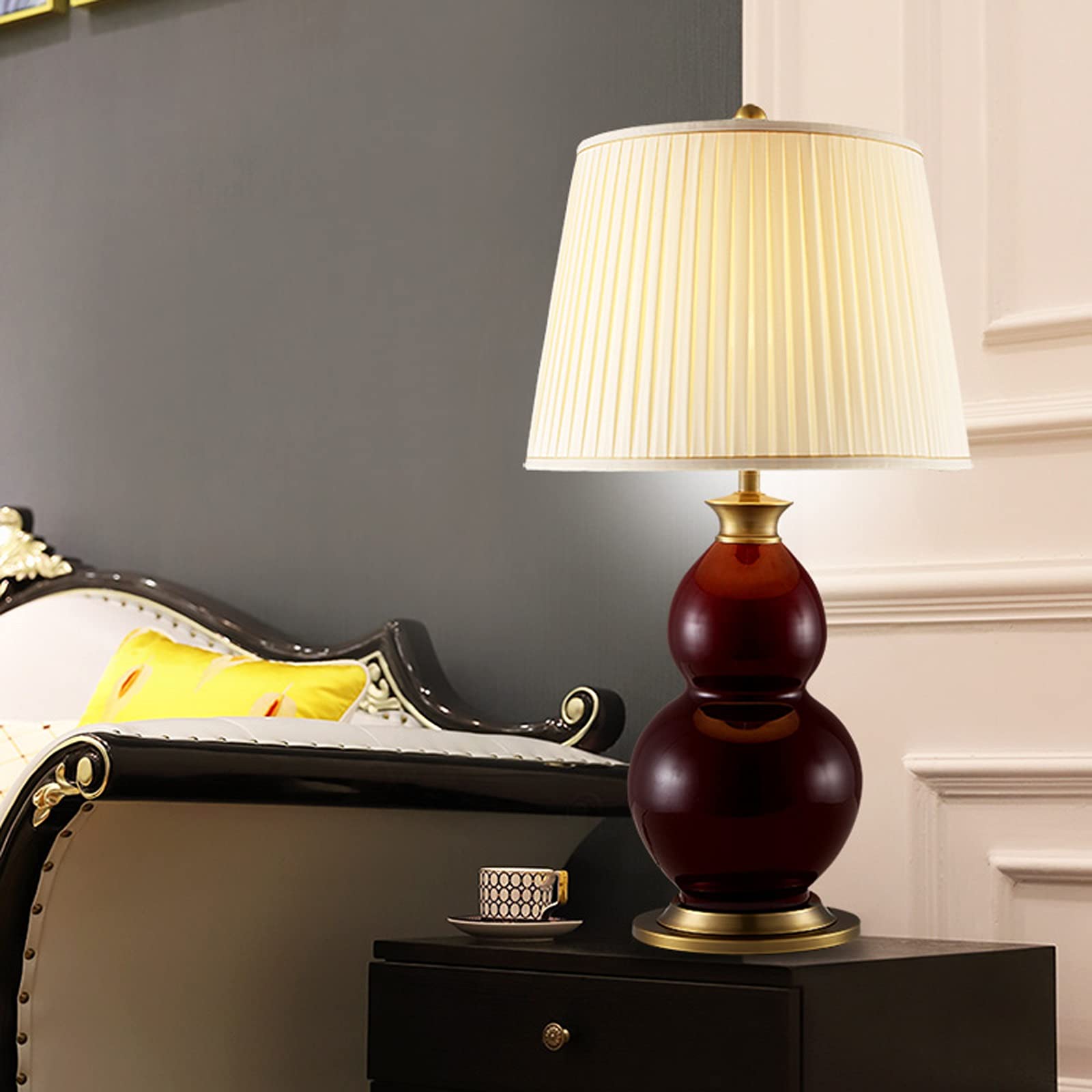 Lampa nocna Kreatywne lampy stołowe Ceramika Lampy nocne z abażurami z tkaniny Luksusowa tykwa Stolik nocny Lampa stołowa do domowego biura, 36,2"H Lampa stołowa do sypialni