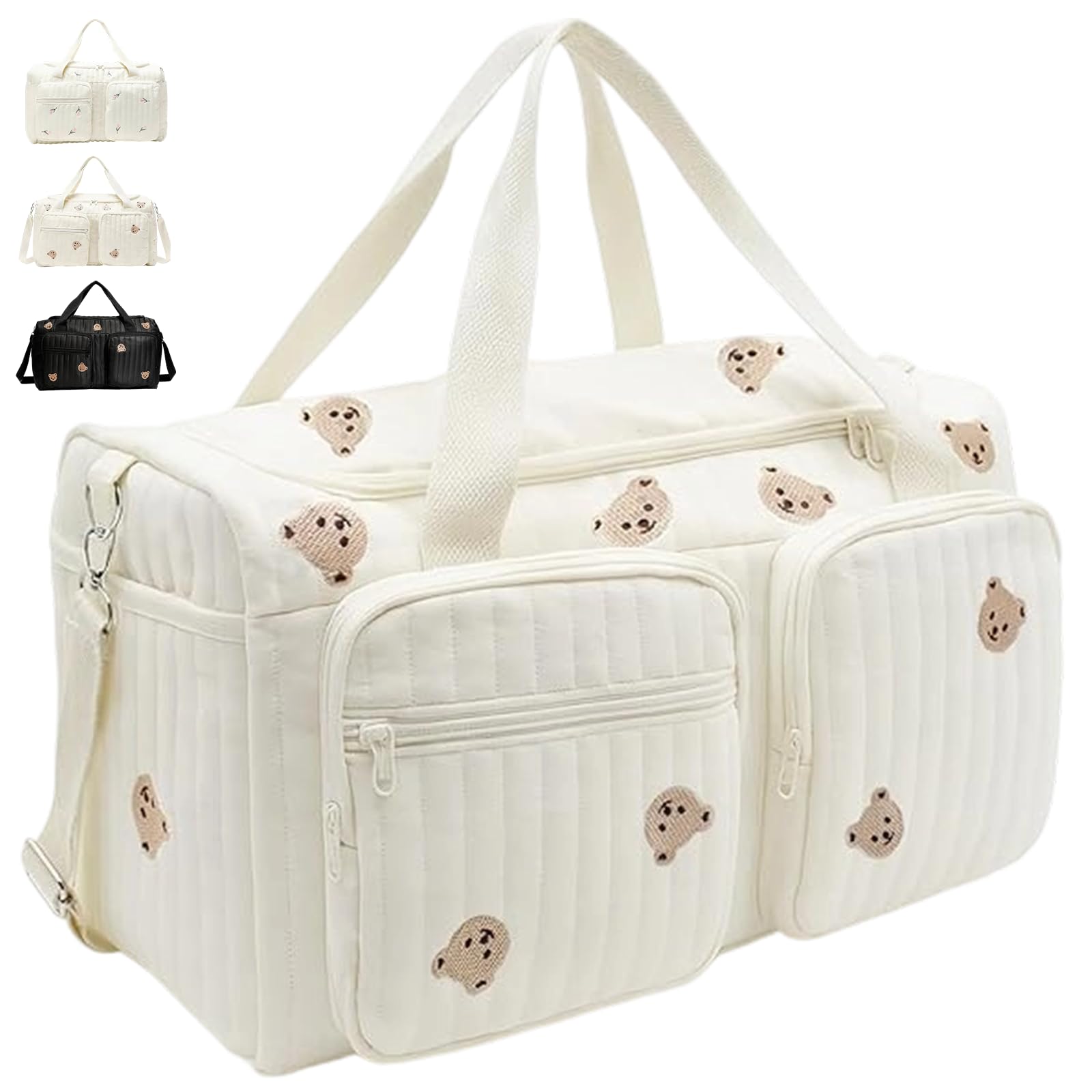 Borsa tote per pannolini in cotone, 48 cm, grande capacità, molteplici opzioni di archiviazione, ricamo, borsa morbida per mamma maternità, borsa da viaggio leggera con tracolla