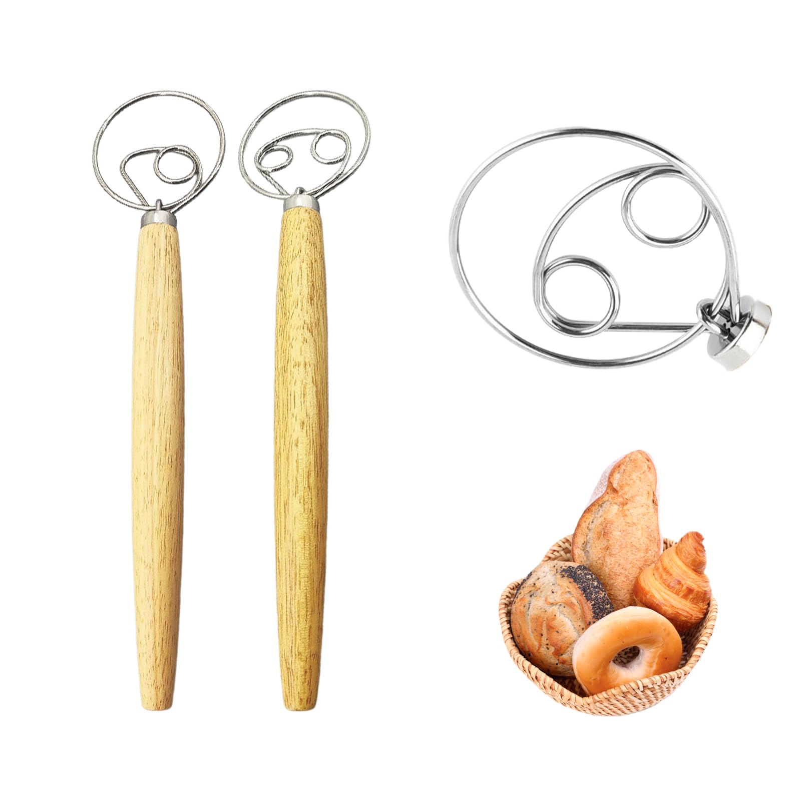 Acpetdr 2PCS Dough Whisk Bread Whisk Manual Dough Mixer Stainless Steel Bread Whisk, for Home Bakery, Cake Shop