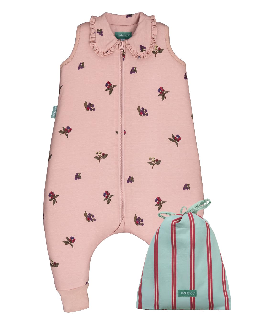 molis&co - Baby Schlafsack mit Füßen 2.5 TOG - Ganzjahres Schlafsack - Babyschlafsack mit Beinen - 100% Baumwolle (Oeko-TEX 100), Winterschlafsack Premium Qualität - Winter Flower (117 cm)