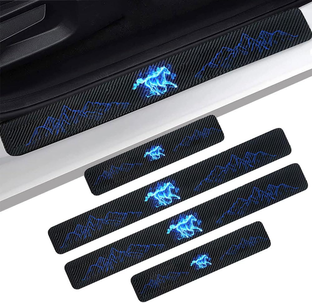 4PCS Carbon Fiber Door Sill Protectors Front/Rear Anti-Scratch Entry Guard (Door-red)