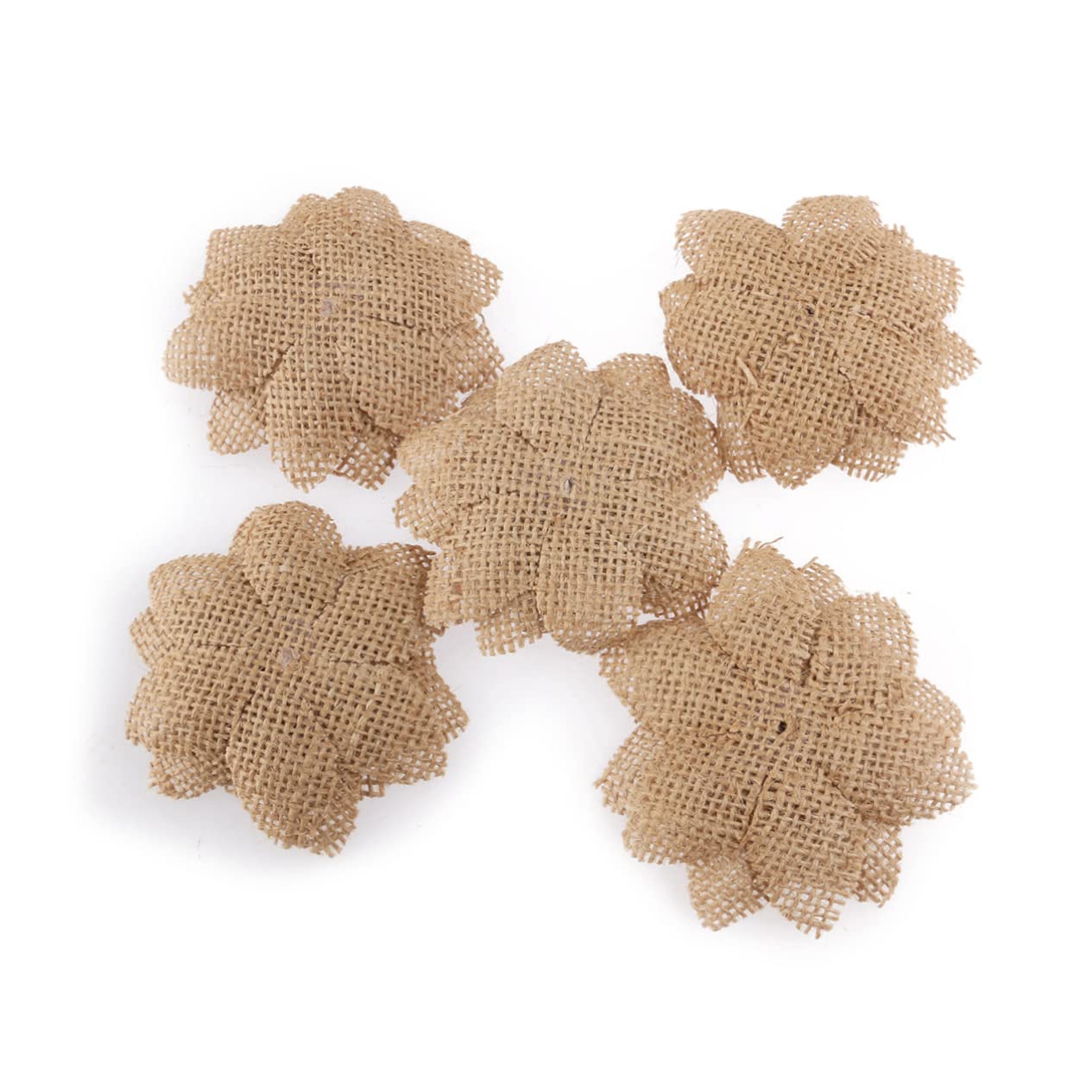 6 Roses En Toile De Jute Marron - Diamètre 7 Cm, Déco Mariage, Centre De Table, Artisanat