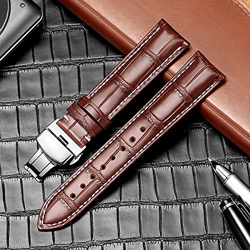 Image of Moran Genuine Leather Band Alligator and Cowhide Replacement Deployment Buckle Watch strap18mm to 24mm Crocodile Leather Strap for Men's and Women's
