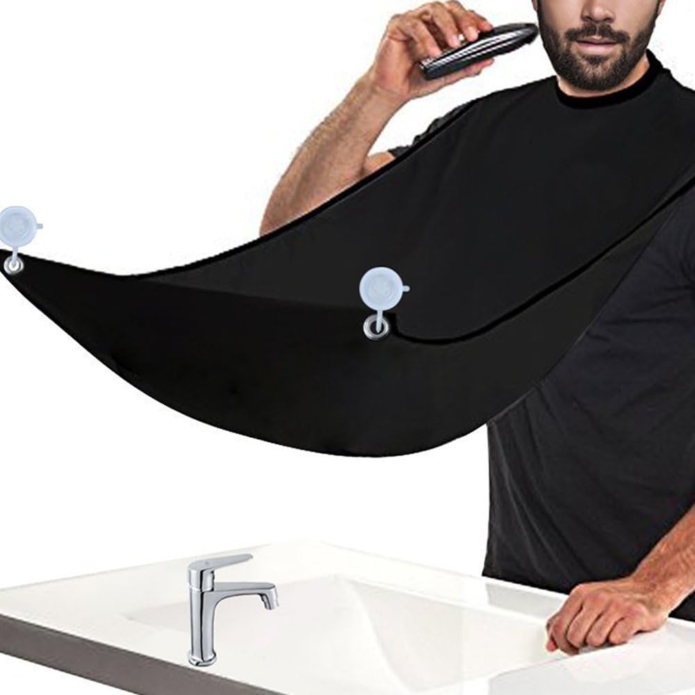 JT Beard Shaving Apron, Hair Trimmer Catcher Cape Bib for Men Grooming Trimming, Waterproof with Bathroom Mirror Suction Pads
