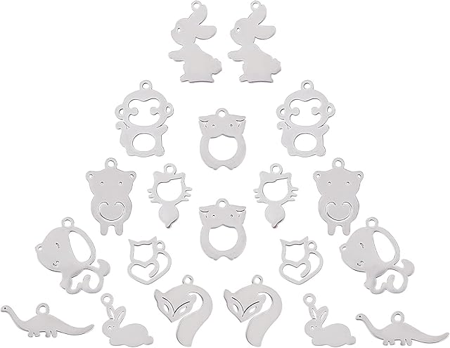 SUNNYCLUE 1 Box 10 Styles Stainless Steel Animal Charms Rabbit Fox Dog Pendants Bear Cat Animals Charm in Bulk Jewelry Accessories for Women Beginners DIY Earring Necklace Bracelet Making Crafts