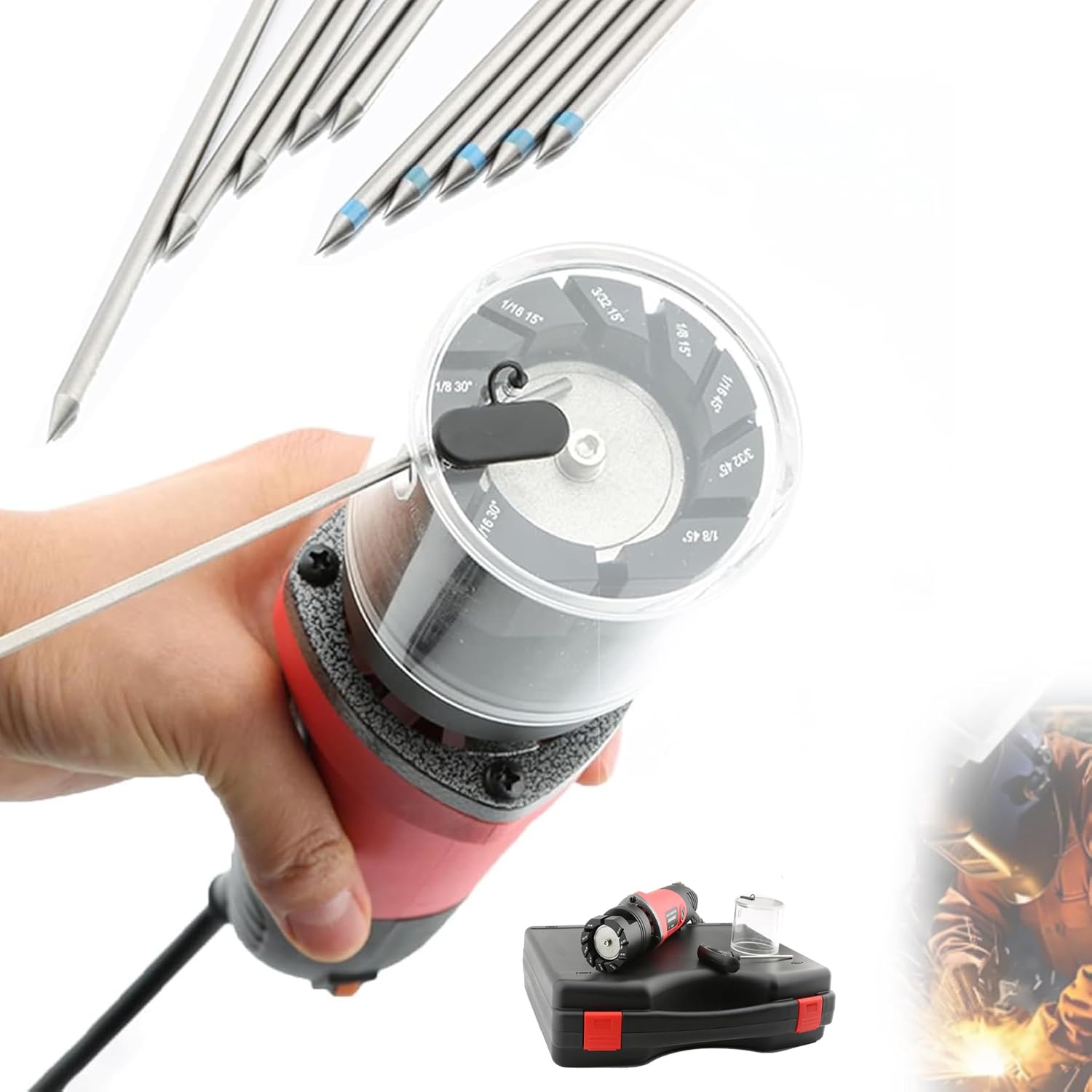 Afiladora Manual de electrodos de tungsteno, ángulos de 15°/30°/45°, Ajuste de 6 velocidades, diámetro de 1,6-3,2 mm, para soldadores Profesionales y Aficionados al Bricolaje