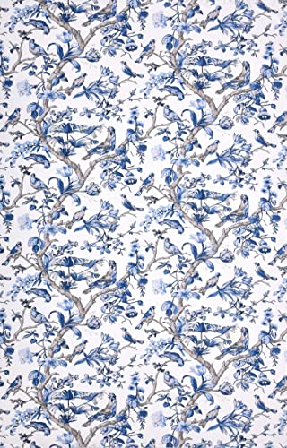 Image of LINENWALAS Cotton Curtains Set of 2, Canvas Window Curtains for Home Decor, Hangs Elegantly with Back Loops (4.5ft x 5 ft,) Blue Birds
