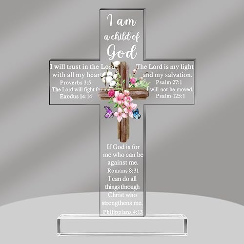 Regalos inspiradores de cruz cristiana de acrílico con versículos de la Biblia y oraciones, girasol, regalos religiosos de las Escrituras para