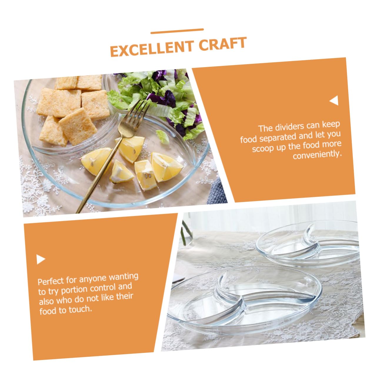 Assiette Pratique pour Réchauffer les Aliments Divisée à 3 Compartiments et Verre Trempé Contrôle des Portions Pique-niques Barbecues