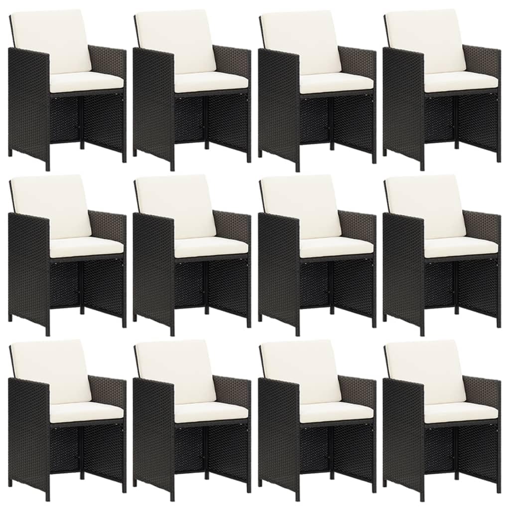 Conjunto de comedor de jardín con cojines de polirratán negro de 13 piezas para jardín, terraza, balcón, modelo sin reposapiés, 95626