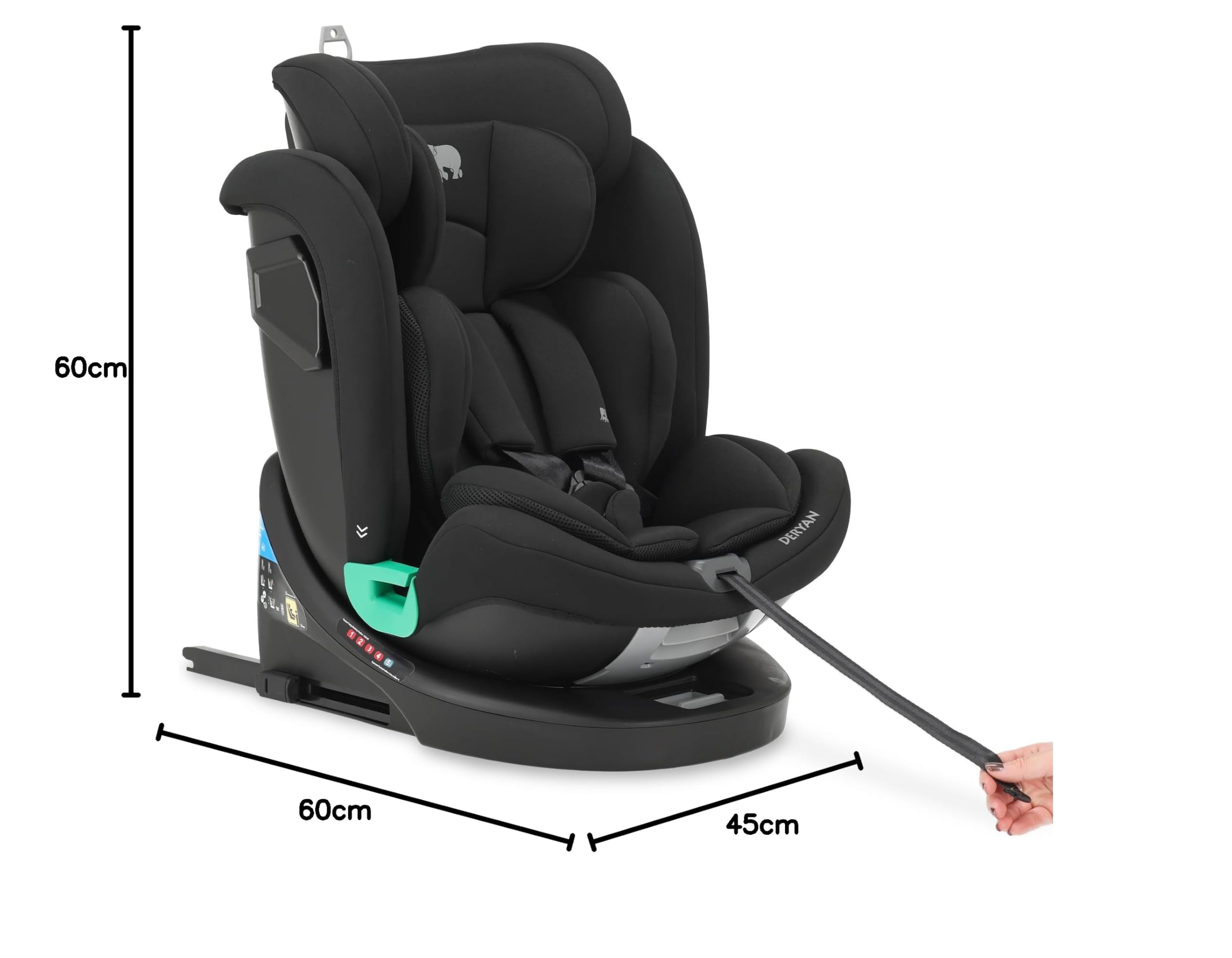 Silla de coche para niños Deryan Colin 360° i-Size (40-150 cm), 0-12 años, 0-36 kg, Montaje con isofix de seguridad, reposacabezas y respaldo ajustables, R129 (Negro)