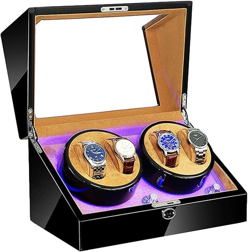 FENOKD Automatic Watch Winder Box Built-in LED Light Flexible Watch Pillow Dual Power Supply Piano Paint Exterior Quiet Motor