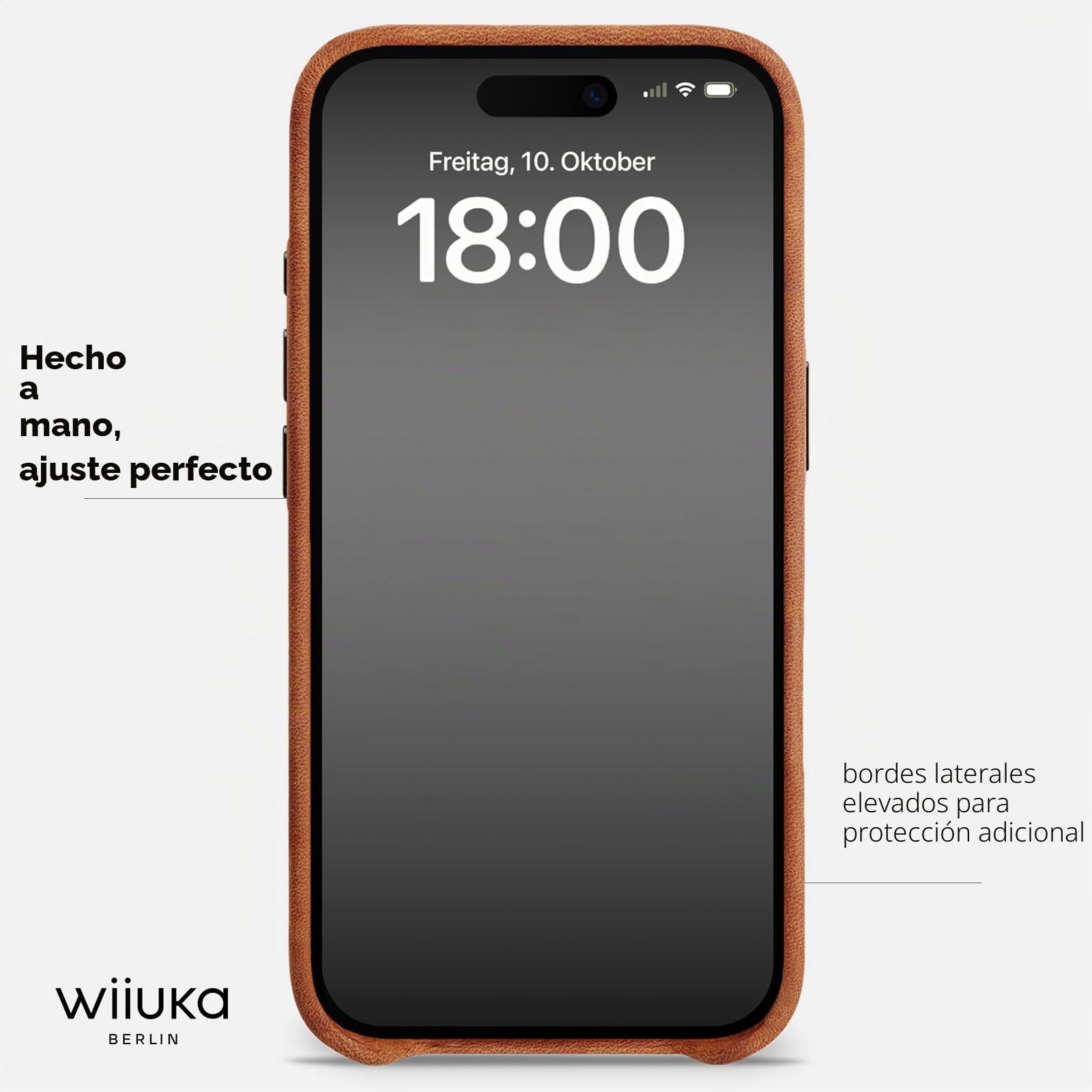 WIIUKA Funda para iPhone Air, piel de Alemania, funda de piel extrafina, funda premium para teléfono móvil, Case, Qi, skiin more, vintage coñac