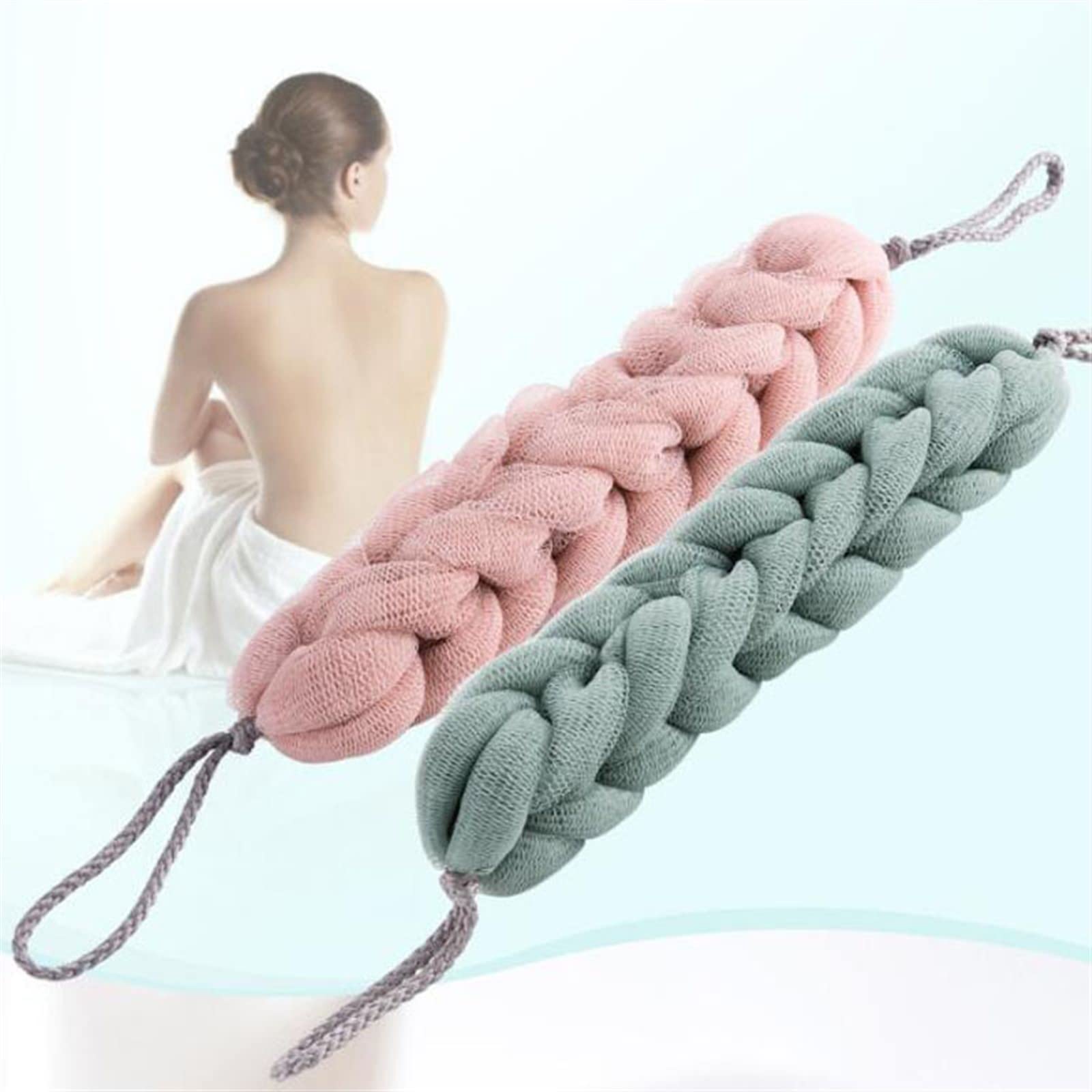 JINGYAN Spazzole da bagno Soft Back Scrubber Long Bath Scrub Belt Exfoliating Brush Mesh Shower Brushes Skin Cleaner Massager Body Cleaning Tools(Grey)
