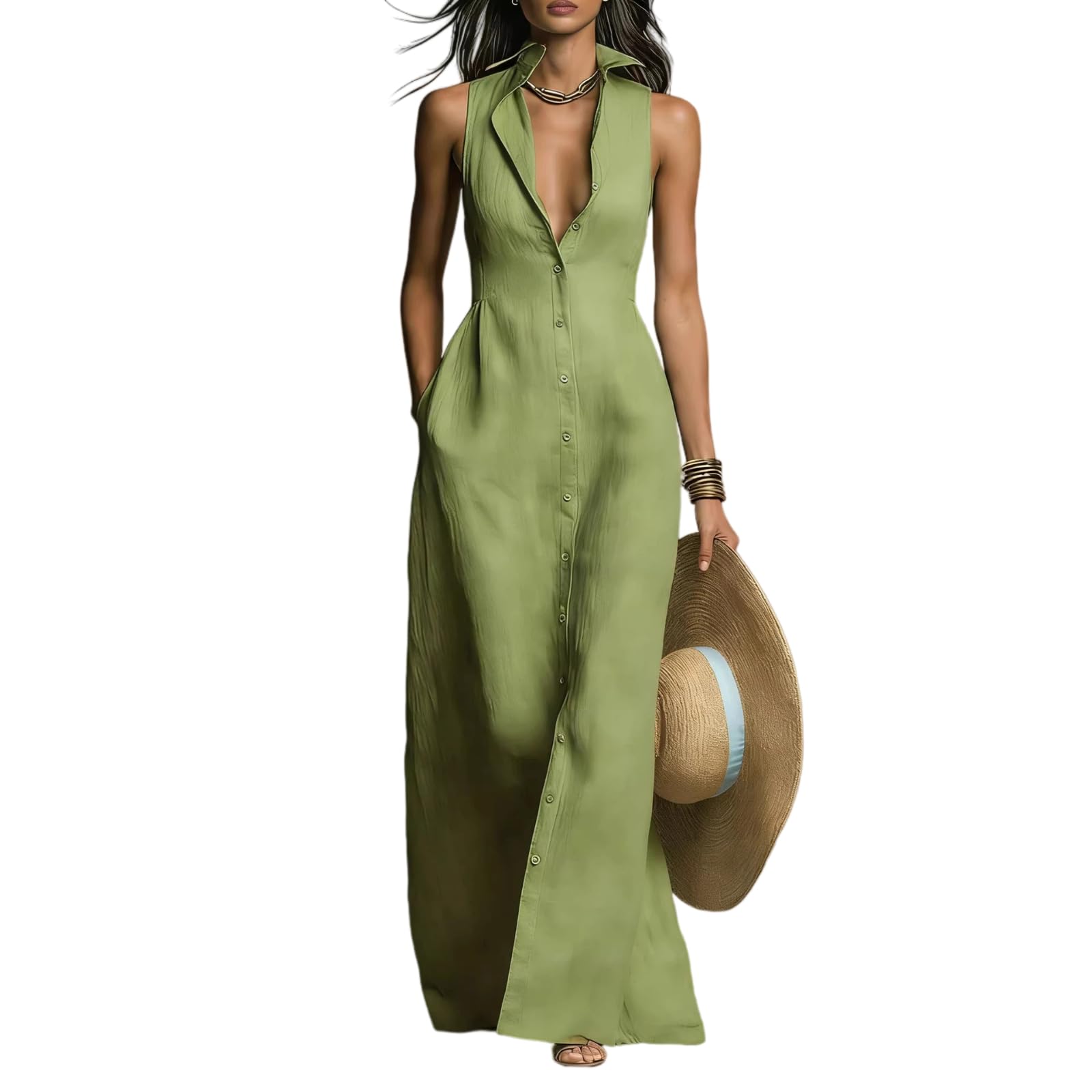 Blusas sin Mangas y Vestidos de Cierre con Broche para los días de Verano, Colección S de Mujer