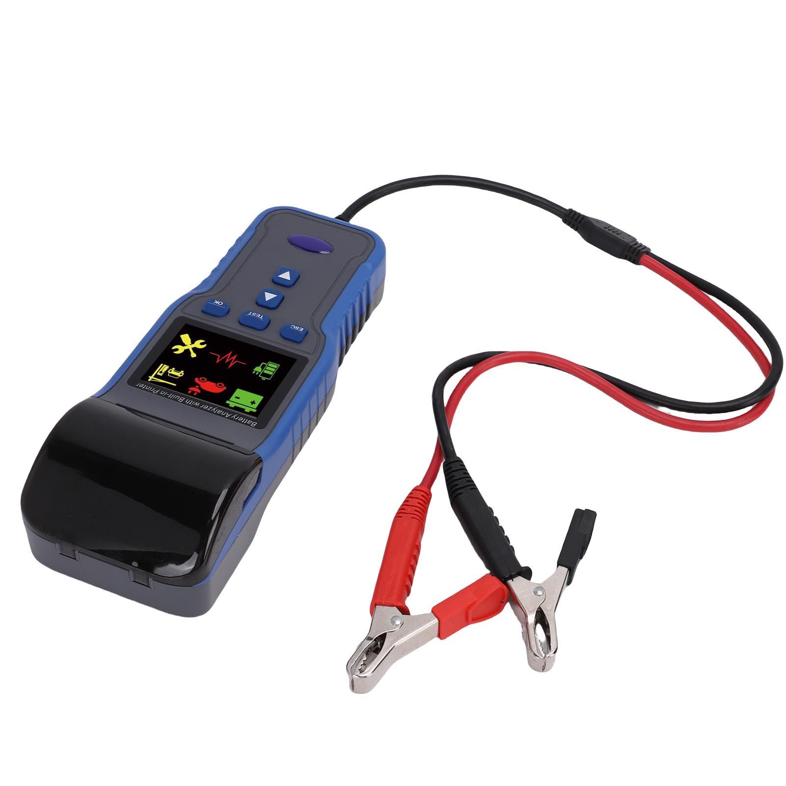 lyrlody Tester Batteria per Auto Tester Carico Batteria 12V 24V con Stampante ABS Analisi a Fili da 100 a 2000CCA Riconoscimento Automatico per Auto Camion Moto Barche