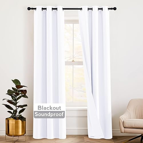 RYB HOME Cortinas térmicas insonorizadas, cortinas 3 en 1, barrera de ruido, 100% opacas, cortinas de ventana de eficiencia energética para