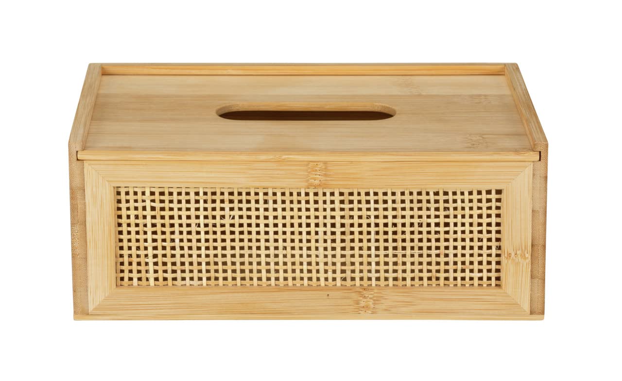Wenko Contenitore per Salviette Cosmetiche Allegre, Box Decorativo per Salviette Cosmetiche O Fazzolettini, Intrecciato in Rattan e Bambù di Qualità Nel Trendy Boho-Style, 25 X 10 X 13 Cm, Naturale