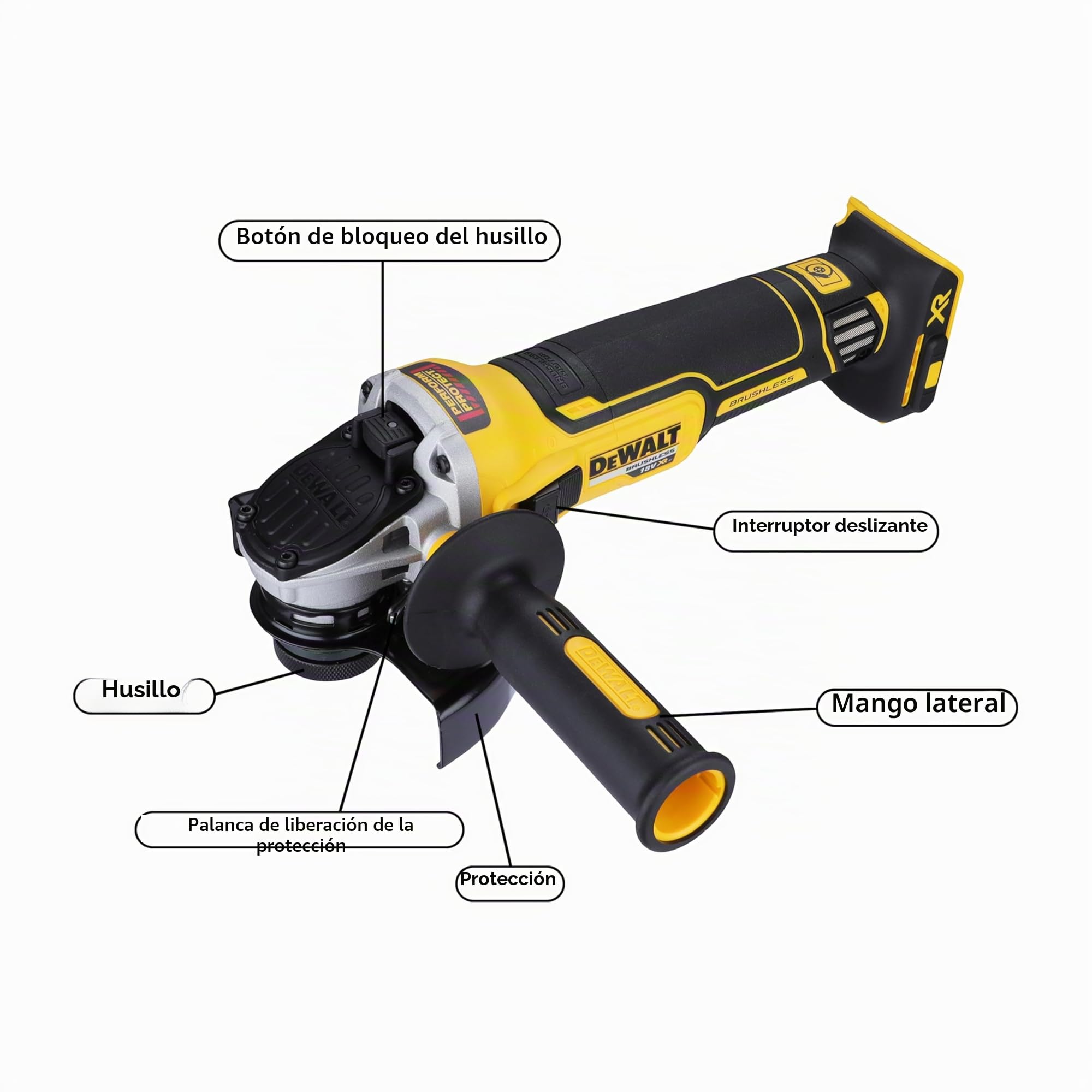 DEWALT DCG405N - Amoladora angular para 125 mm, 18 V XR, sin disco y sin cargador/batería