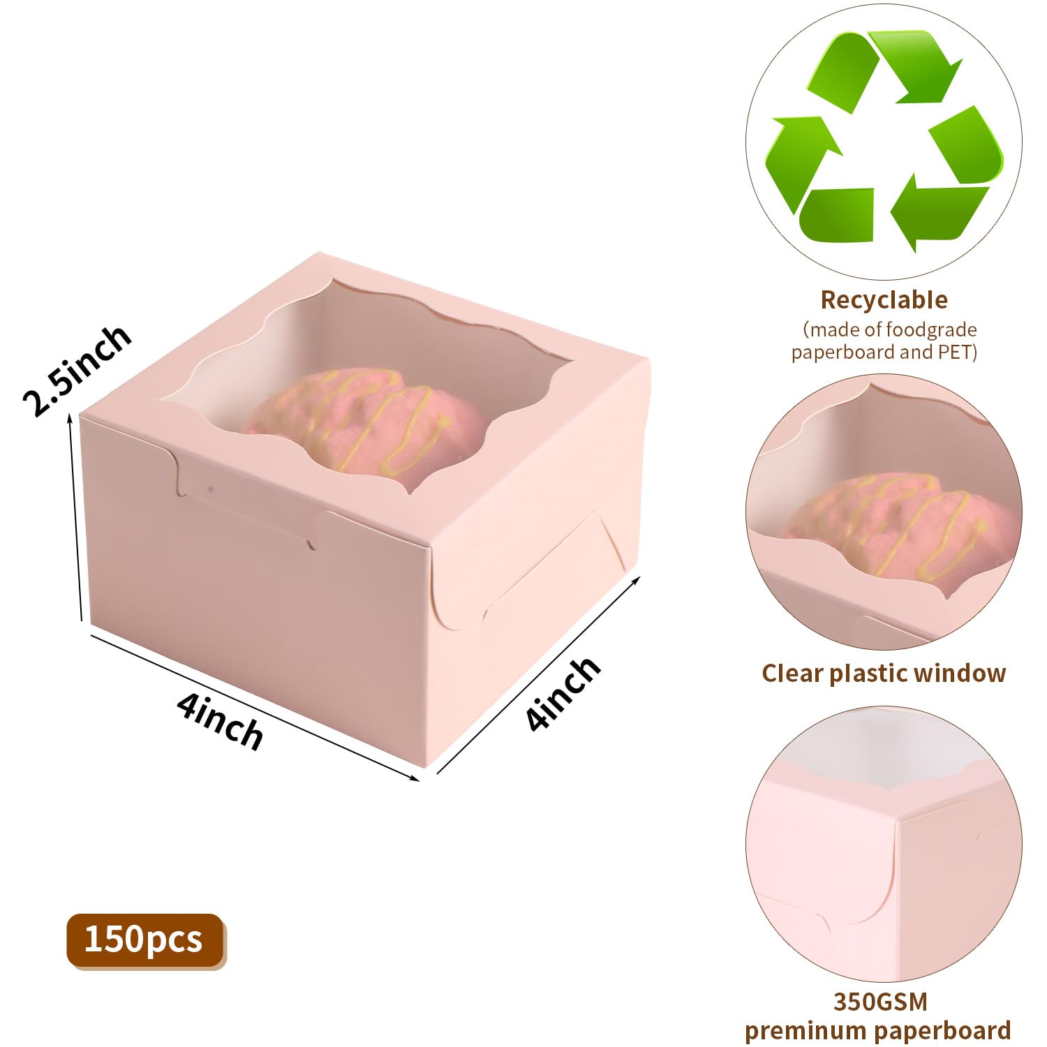150 Pink Cake Boxes with Window - Bakery Packaging -2 150 Pink Cake Boxes with Window - Bakery Packaging -2