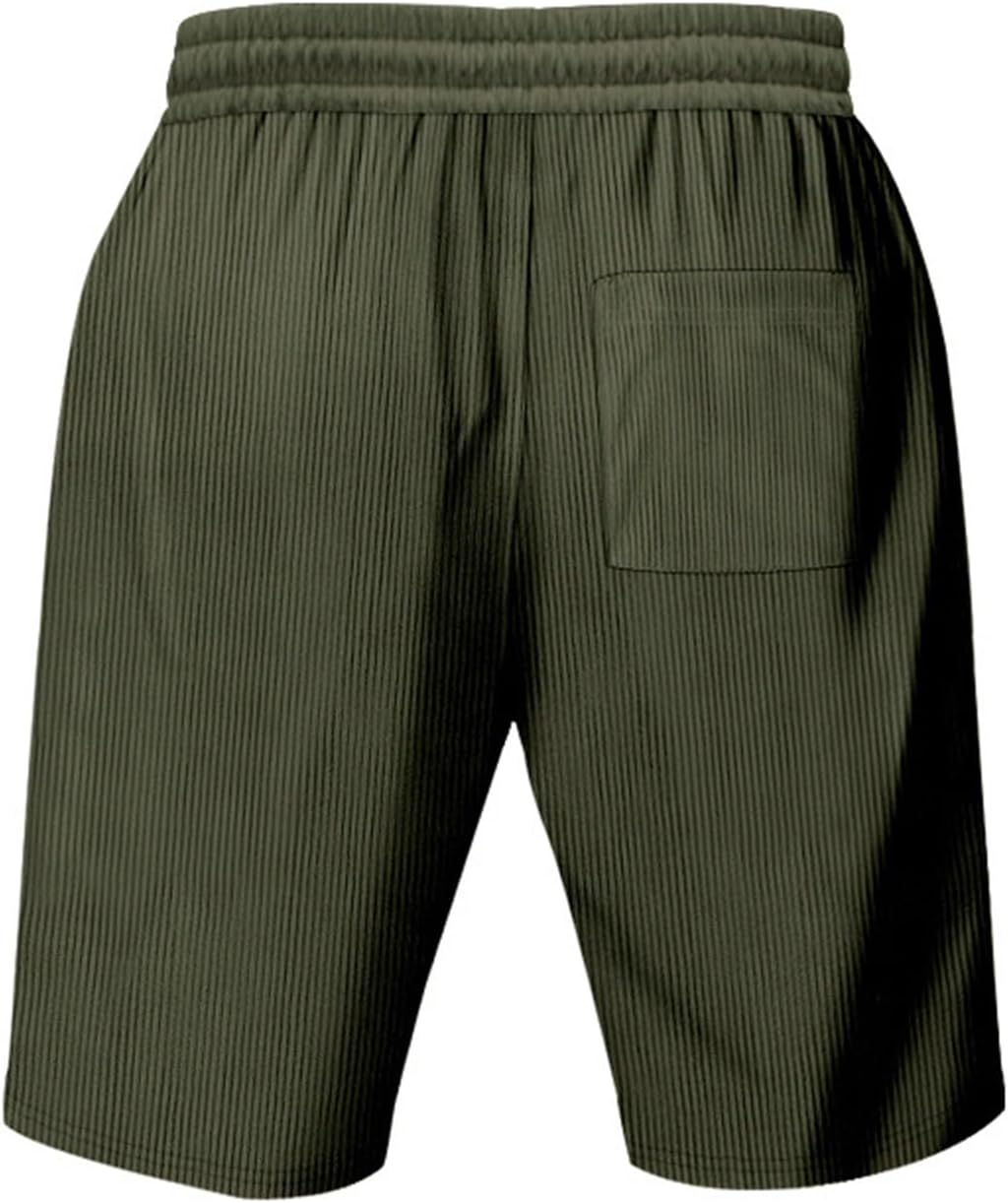 Corduroy Shorts for Men Lightweight Breathable Elastic Waist Drawstring Casual Trunks Baggy Style Lounge Shorts
