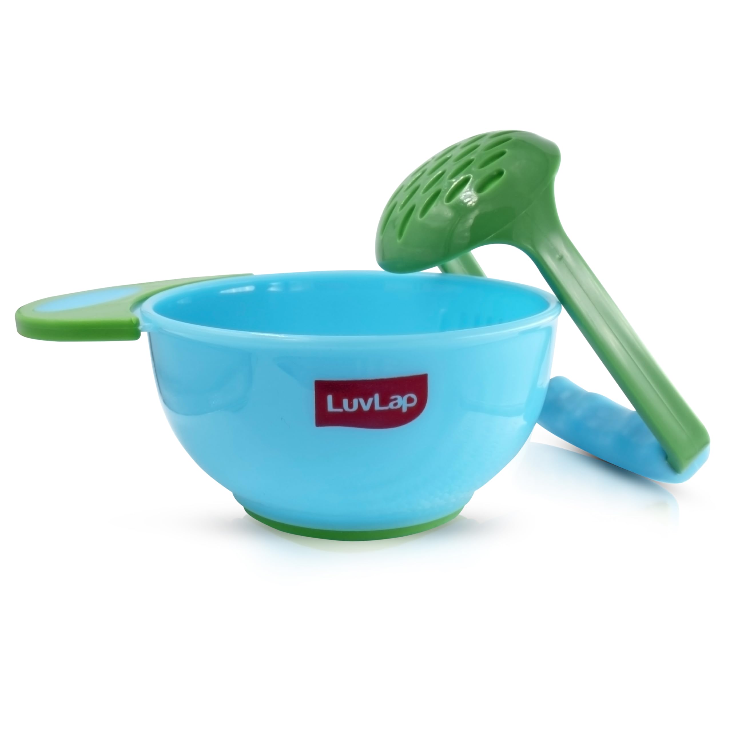 LuvLap Baby Food Grinding Cum Feeding Bowl, Portable Baby Food Masher & Serving Bowl for Baby weaning Food Preparation (Green & Blue)