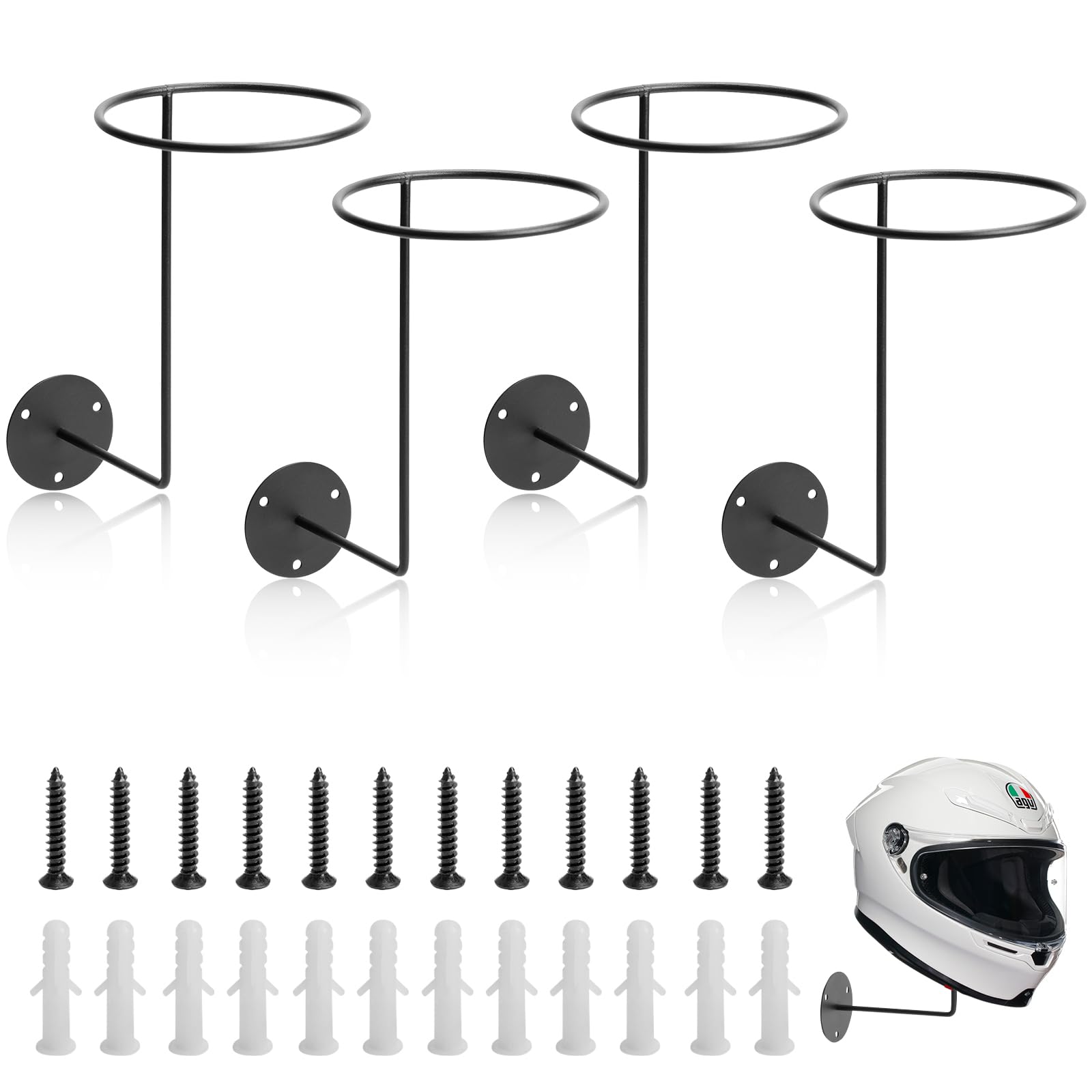 4 Pack Helmet Holder Wall Mount,Motorcycle Helmet Holder, | Sturdy Steel Wall Mount for Bike Gear,Hats,Jackets,Space Saving Garage Storage & Motorcycle Accessories
