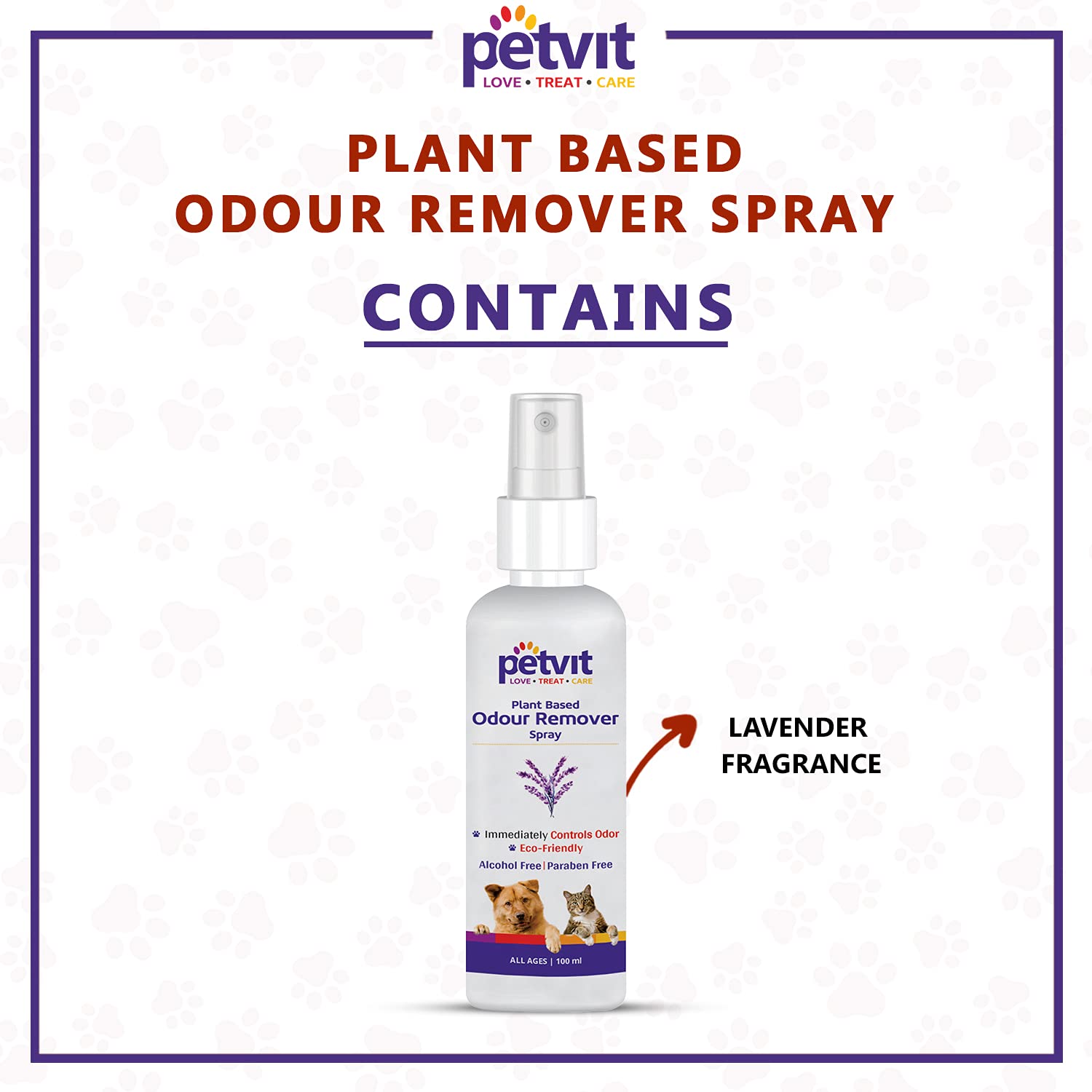 Petvit Odour Remover Dog Spray 100ml | Eco-Friendly Plant Based Urine Smell Remover - Pet Safe | Bio Friendly Dog Deodorizers | Can be Used on All Fabrics - Pet Perfume Spray Long Lasting