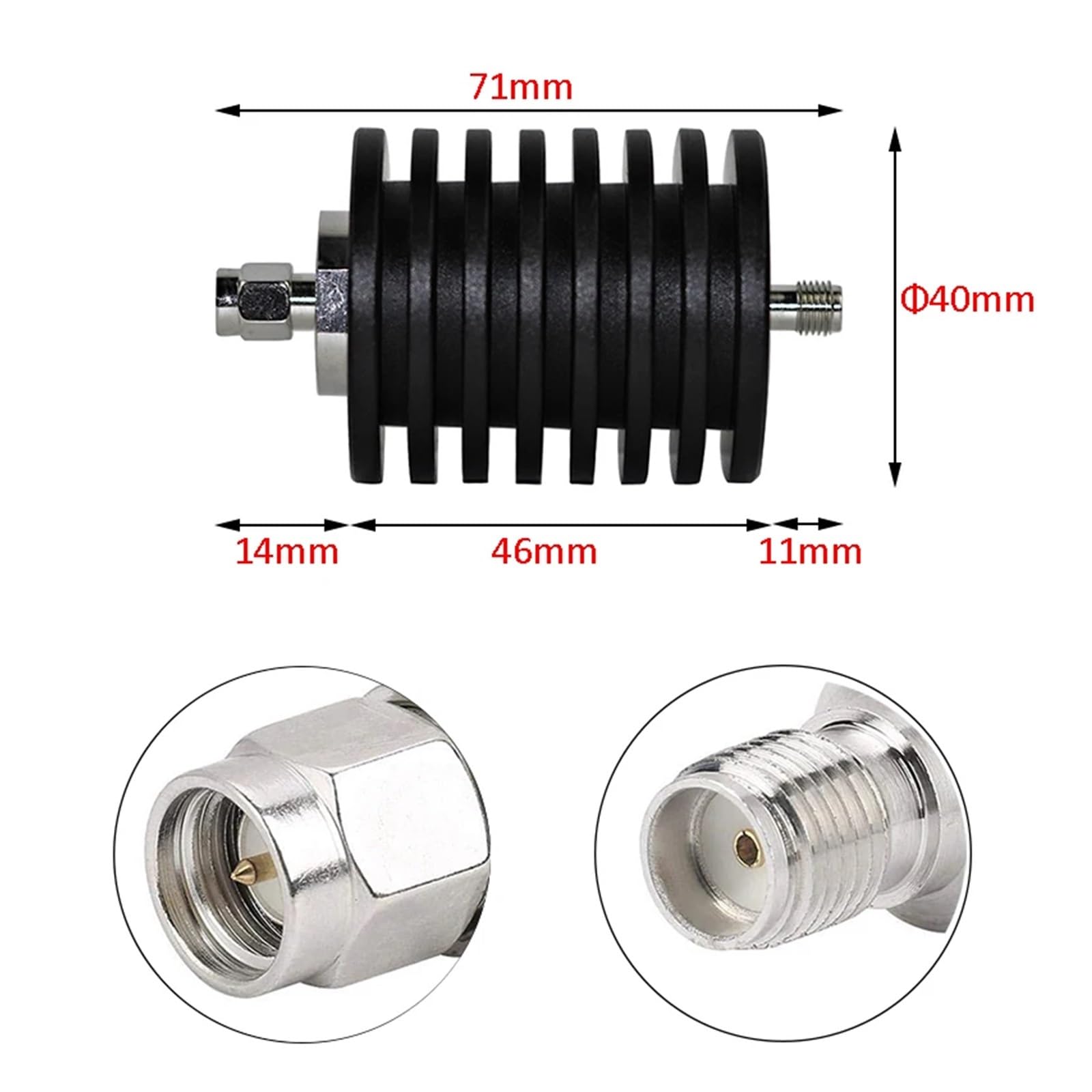 Atenuador Fijo 25W SMA-JK Atenuador Fijo RF coaxial DC-3GHz /4GHz 50 Ohm 1db.3db.5db.6db.10db.15db.20db.30db.40db(30dB 3GHz)