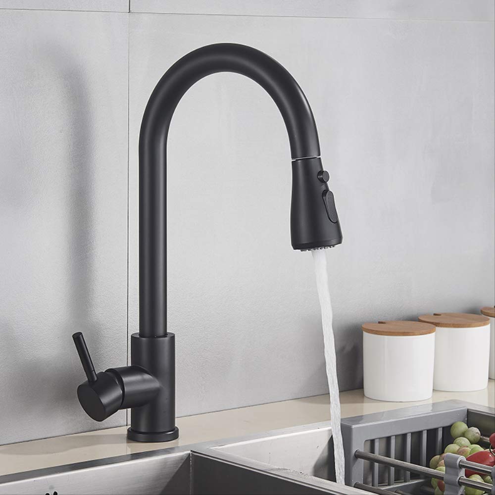 ZYCHSJXA Black Pull Out Kitchen Sink Faucet Deck Mounted Stream Sprayer Mixer Tap Bathroom Hot Cold A