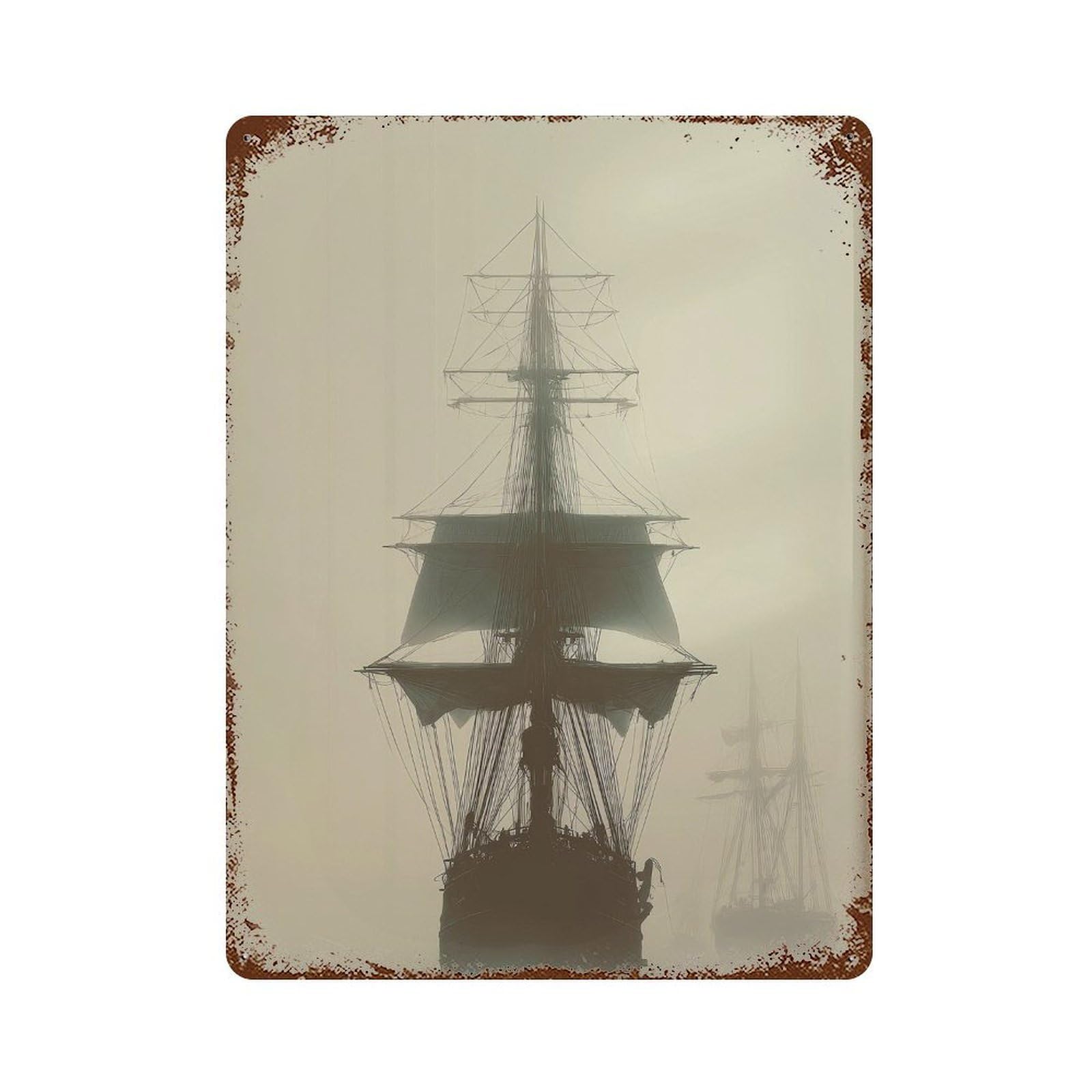 xiaoxiaoshen Sailing Ship. Misty Nautical Seascape Wall Decor Art Metal Tin Poster Modern Home Decor Art Home Bar Shop Decorations Vintage Sign 40x30cm