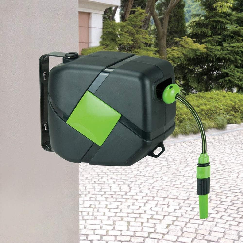 Staffa Portatile For Tubo Dell'acqua, Avvolgitubo Retrattile Automatico Rotazione Libera 180 Gradi Pistola Spruzzo Tubo Da 32,8 Piedi Irrigazione Giardino
