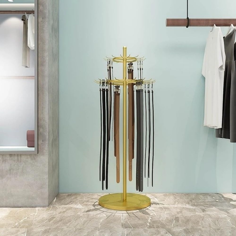 Floor Standing Metal Belt Display, Space Saving Clothing Rack for Belt, Scarf or Tie, Multifunctional Tie Hanger for Clothing Store, Bedroom, Business(Gold)