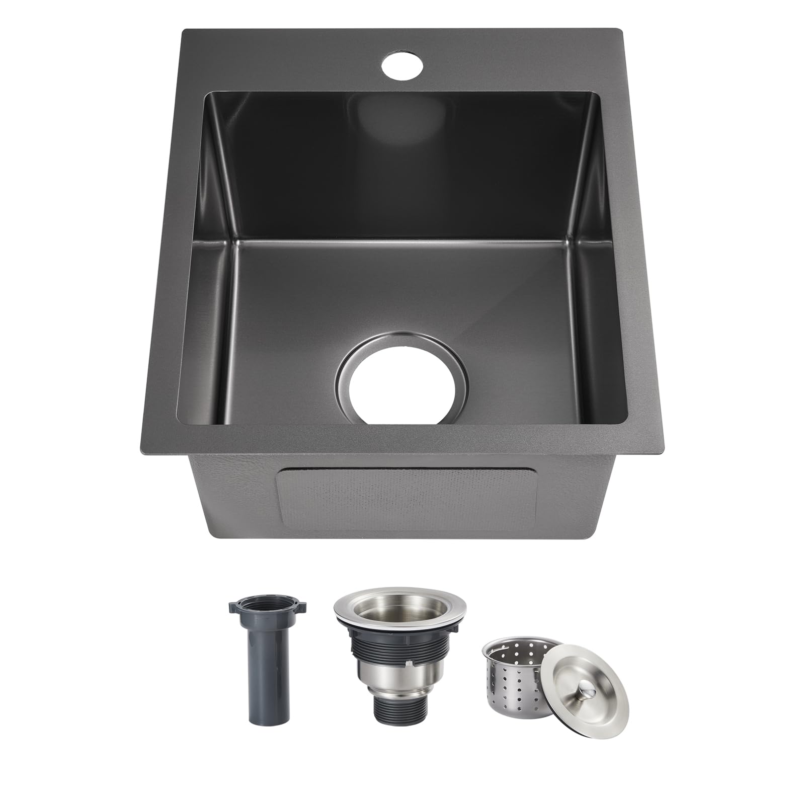 ROVOGO15x17x8 in. Drop in Kitchen Sink Single Bowl, Black Prep Sink 304 Stainless Steel, 1-Hole Small Secondary Entertainment Wet Bar Sinks