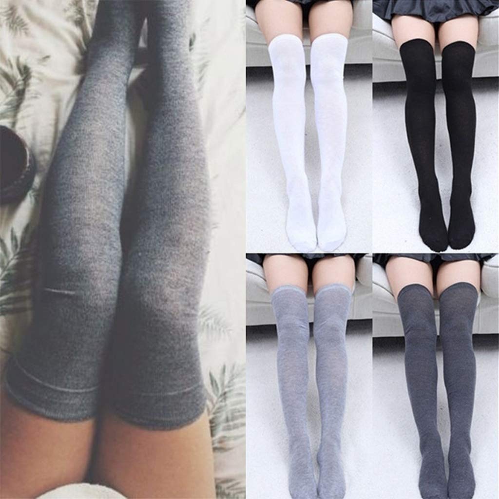 Calcetines altos hasta el muslo para mujer y niña, suaves sobre la rodilla, 71 cm, color negro